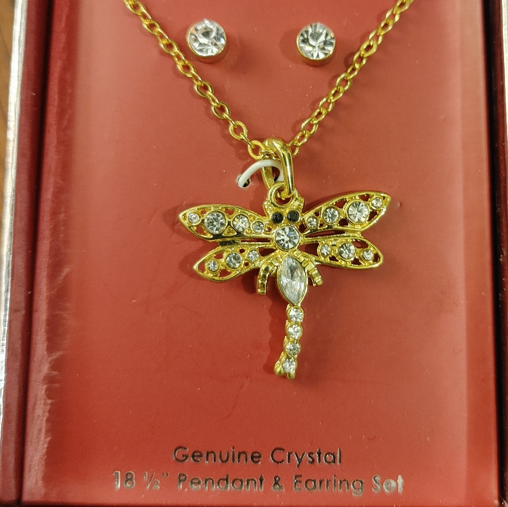 Genuine crystal dragonfly necklace & earrings *3/$30 Sale*